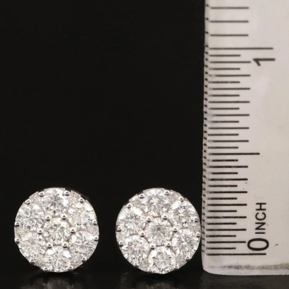 Appraisal Included - 18K Gold 1.82 CTW Diamond Cluster Stud Earrings